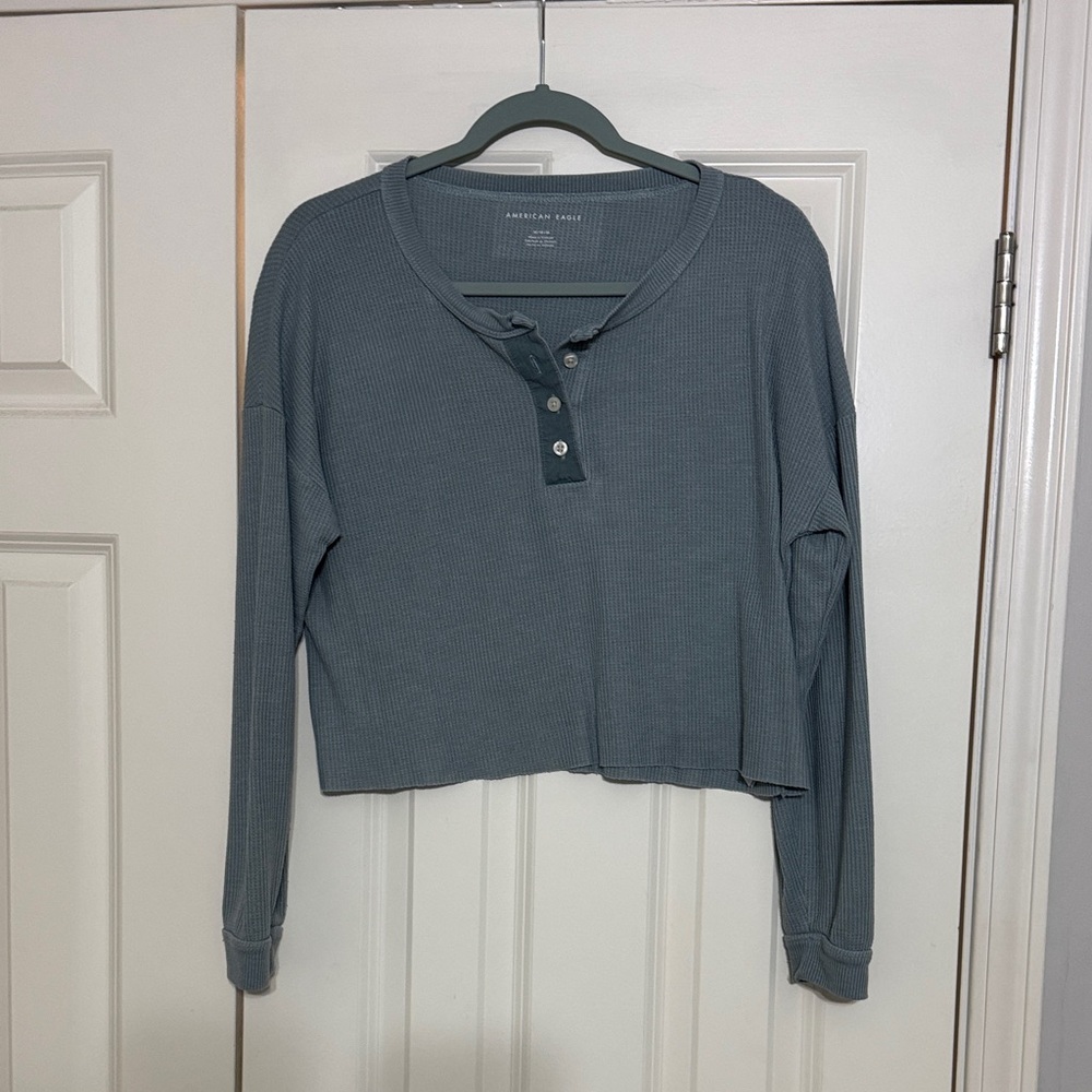 American Eagle Outfitters Blue Long Sleeve Henley Top
